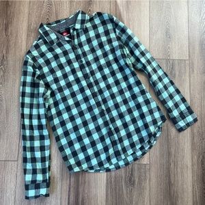 Quicksilver Flannel Button Down Teal and Black Large